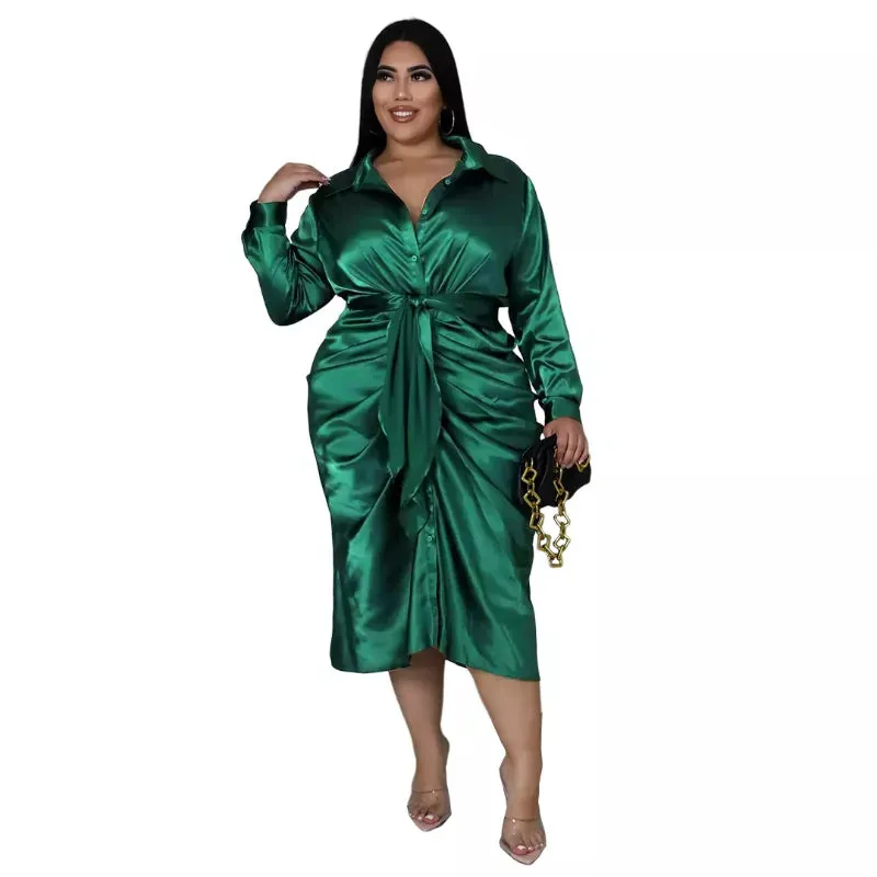 Long Sleeve Ruched Plus Size Dress