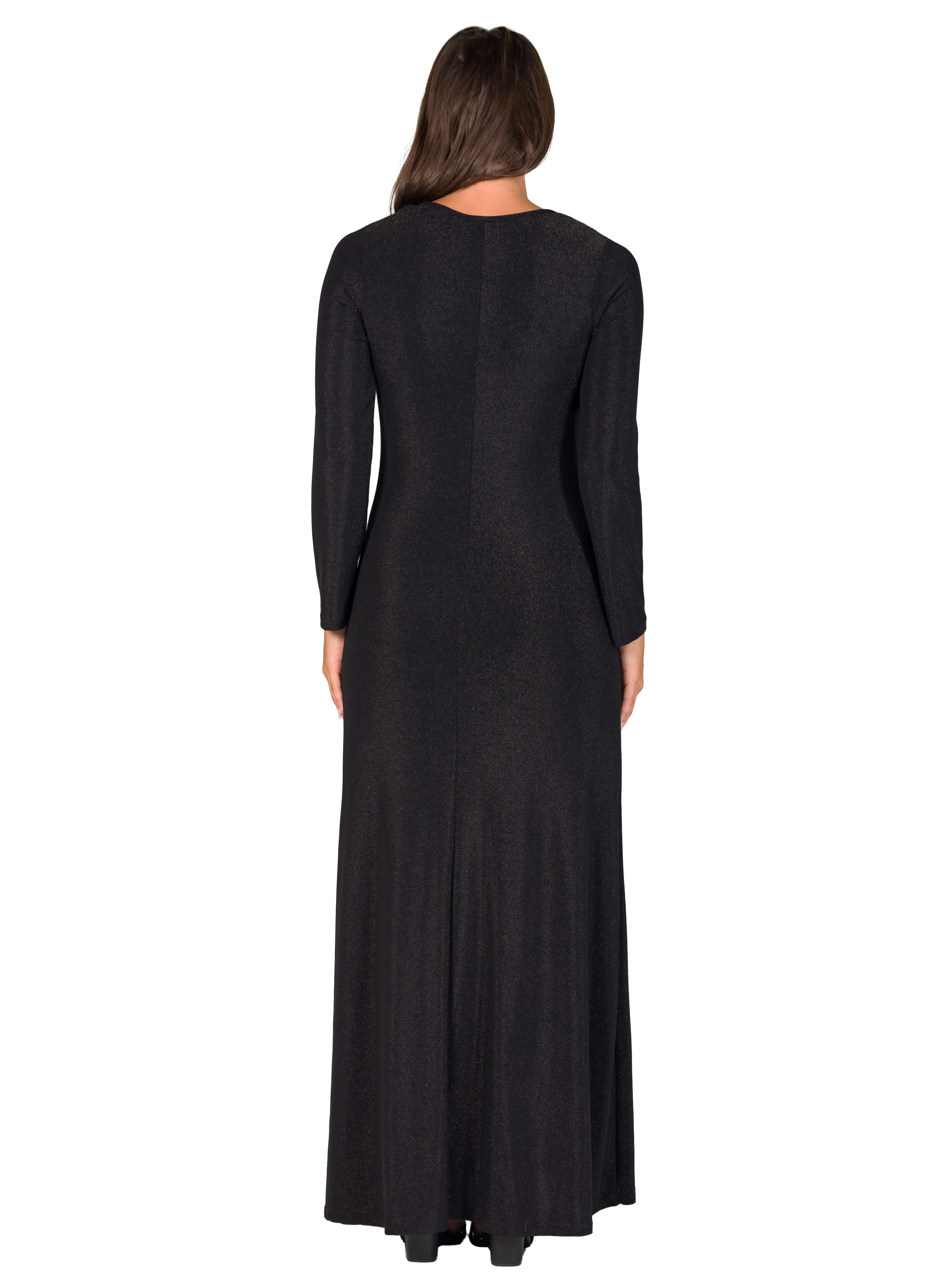 Long Sleeve Scoop Neck Shimmery Fabric Maxi Dress