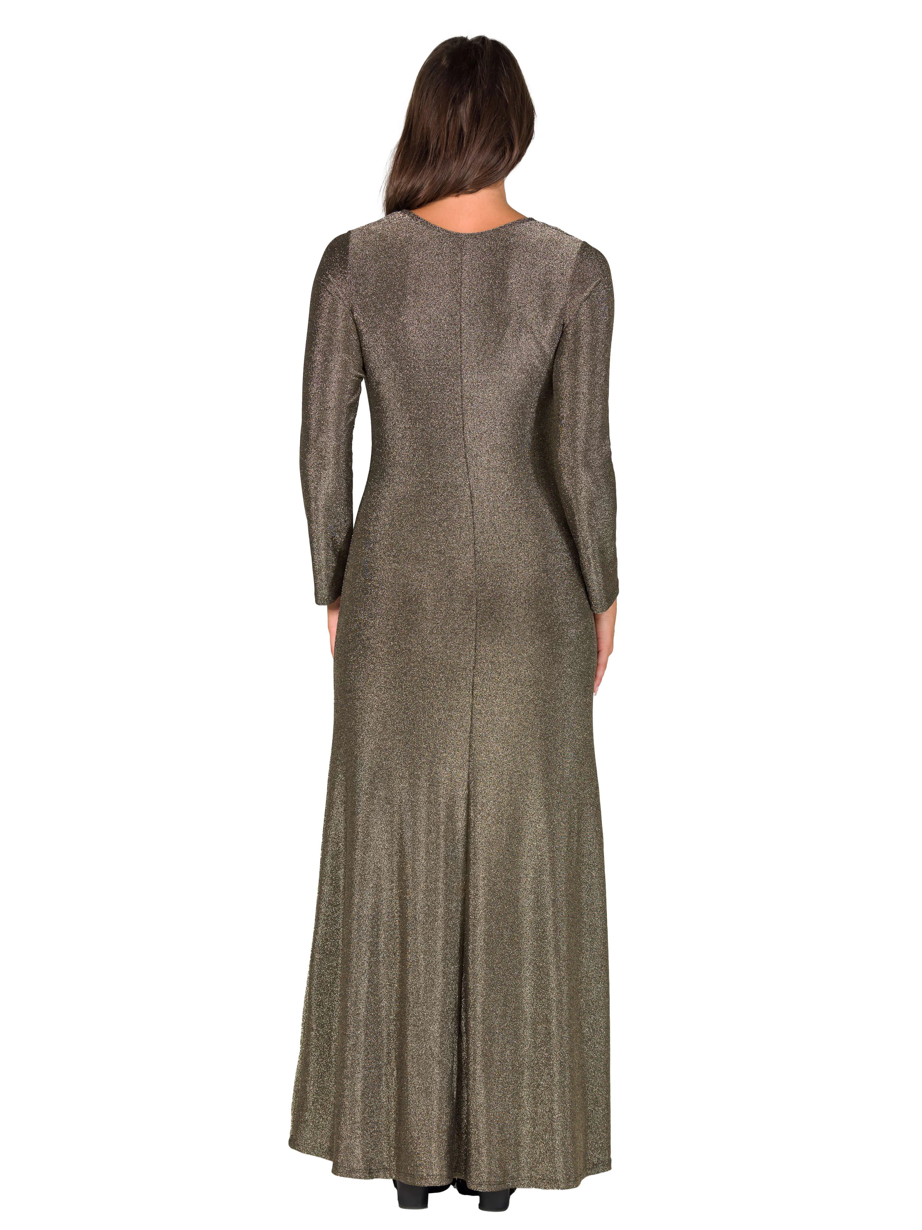 Long Sleeve Scoop Neck Shimmery Fabric Maxi Dress