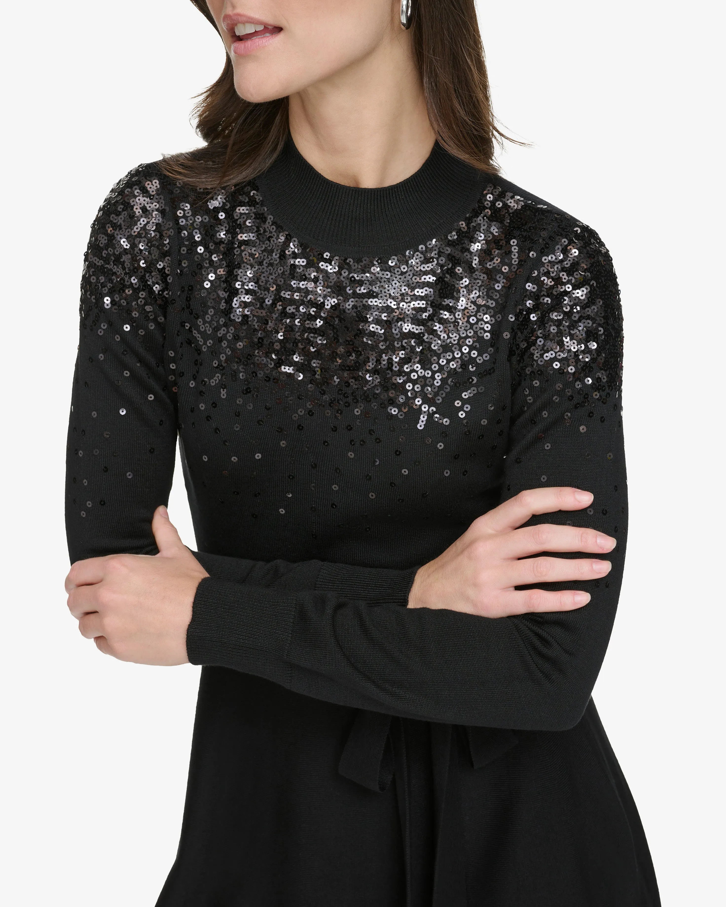 Long Sleeve Sequin Knit Dress