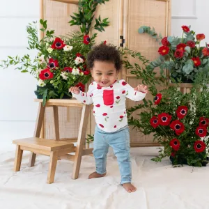 Long Sleeve Toddler Crew Neck Tee in Cloud Poppies