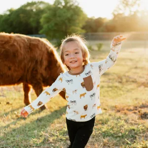 Long Sleeve Toddler Crew Neck Tee in Moo