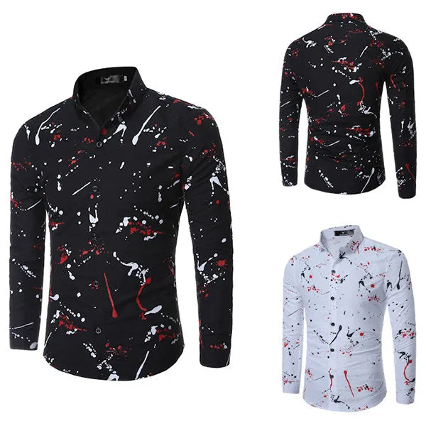 Long Sleeve Turn Down Collar Designer Dress Shirt for Men Printing Slim Fit Formal Casual