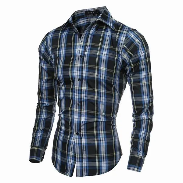 Long Sleeved Dress Shirts Spring Autumn Mens Casual Checks Pattern