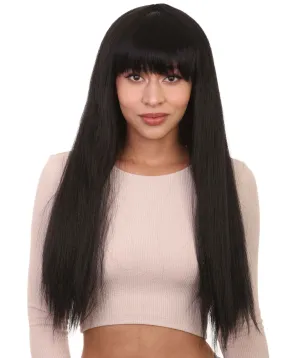 Long Straight Cosplay Black Womens Wig | Horror Ghostly Halloween Wig | Premium Breathable Capless Cap