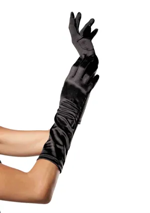 Long Stretch Satin Gloves in Black