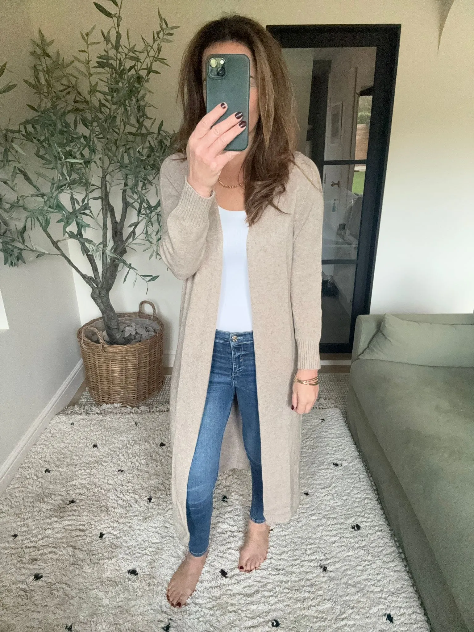 Long Taupe Soft Knit Cardigan