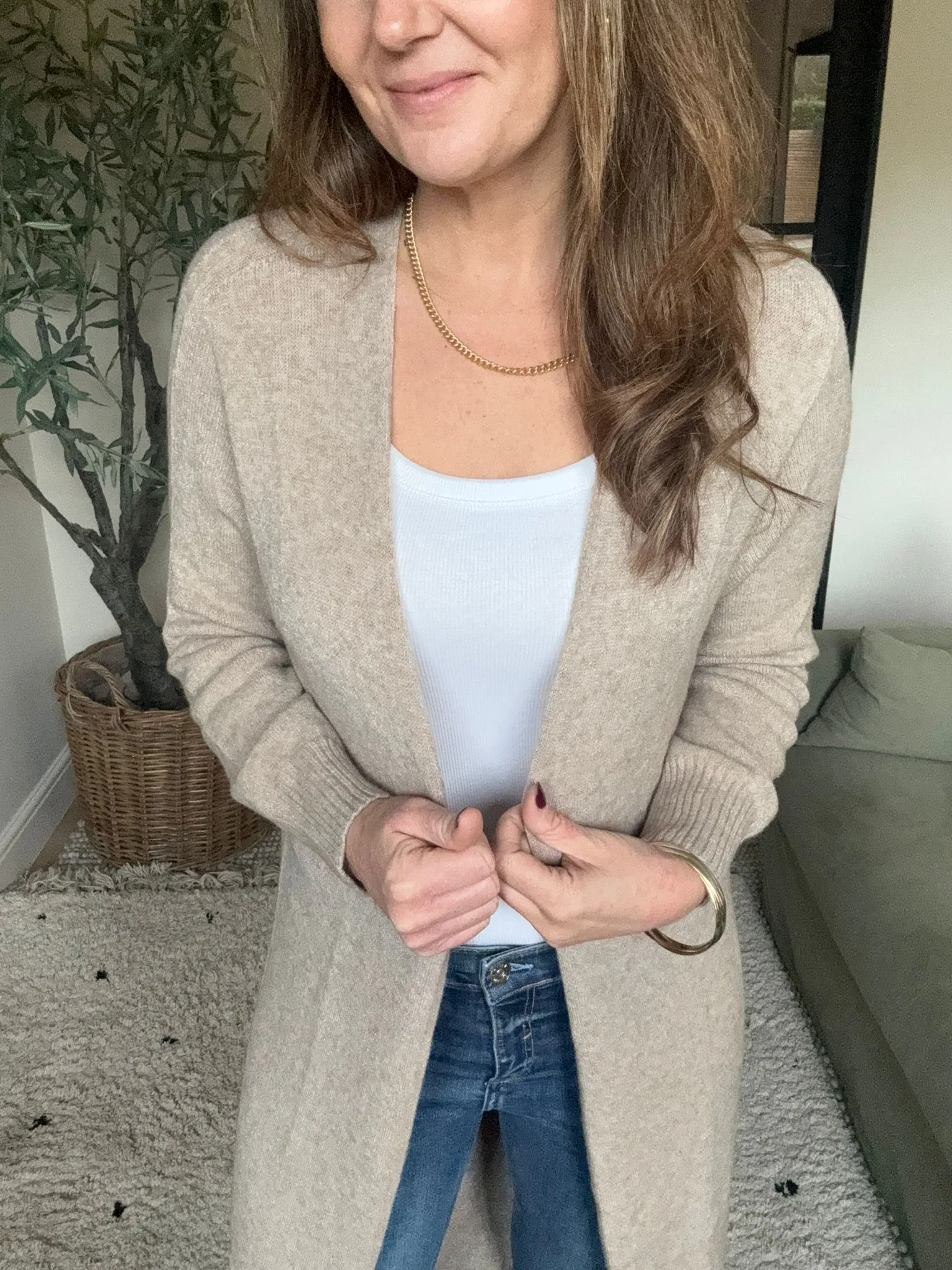 Long Taupe Soft Knit Cardigan