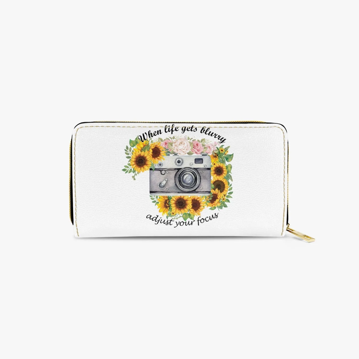 Long Type Zipper Purse, Camera, Sunflowers when life gets blurry, awd-1373