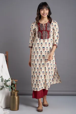 long yoke kurta - madder tendrils & ivory sprinkle