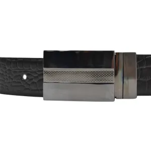 Lonsdale Embossed Leather Belt - Reversible Silver Buckle