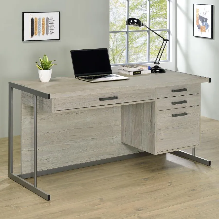 Loomis - 4-Drawer Computer Desk - Whitewashed Gray