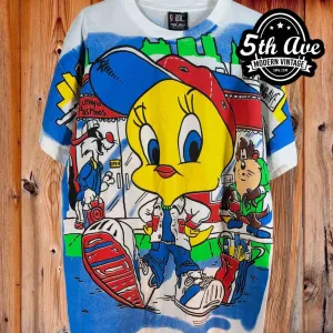 Looney Tunes Squad: Tweety, Taz, and Sylvester on a Single Stitch White t shirt with Giant Tag