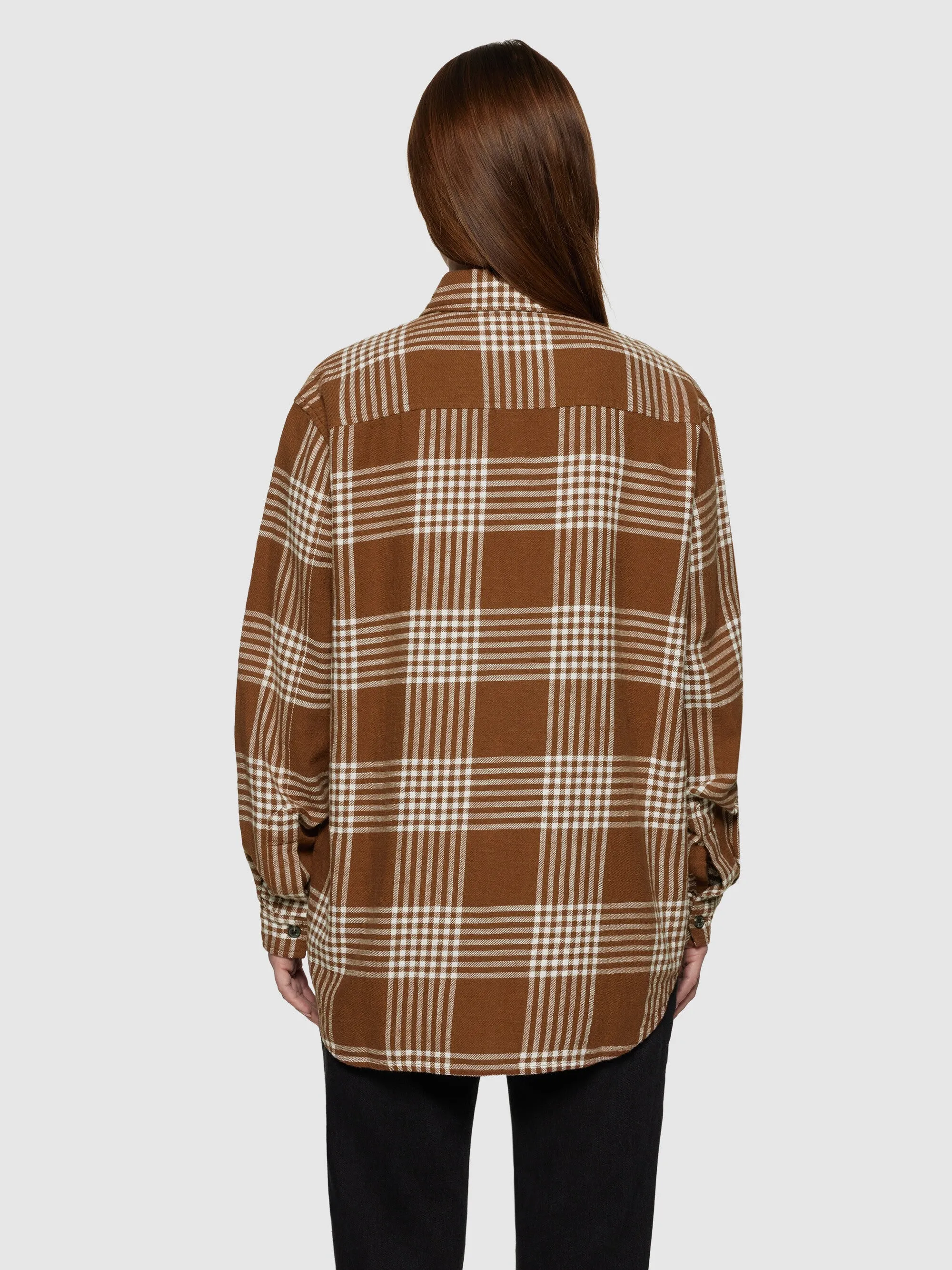 Loose check flannel shirt - GOTS/Vegan - Brown check