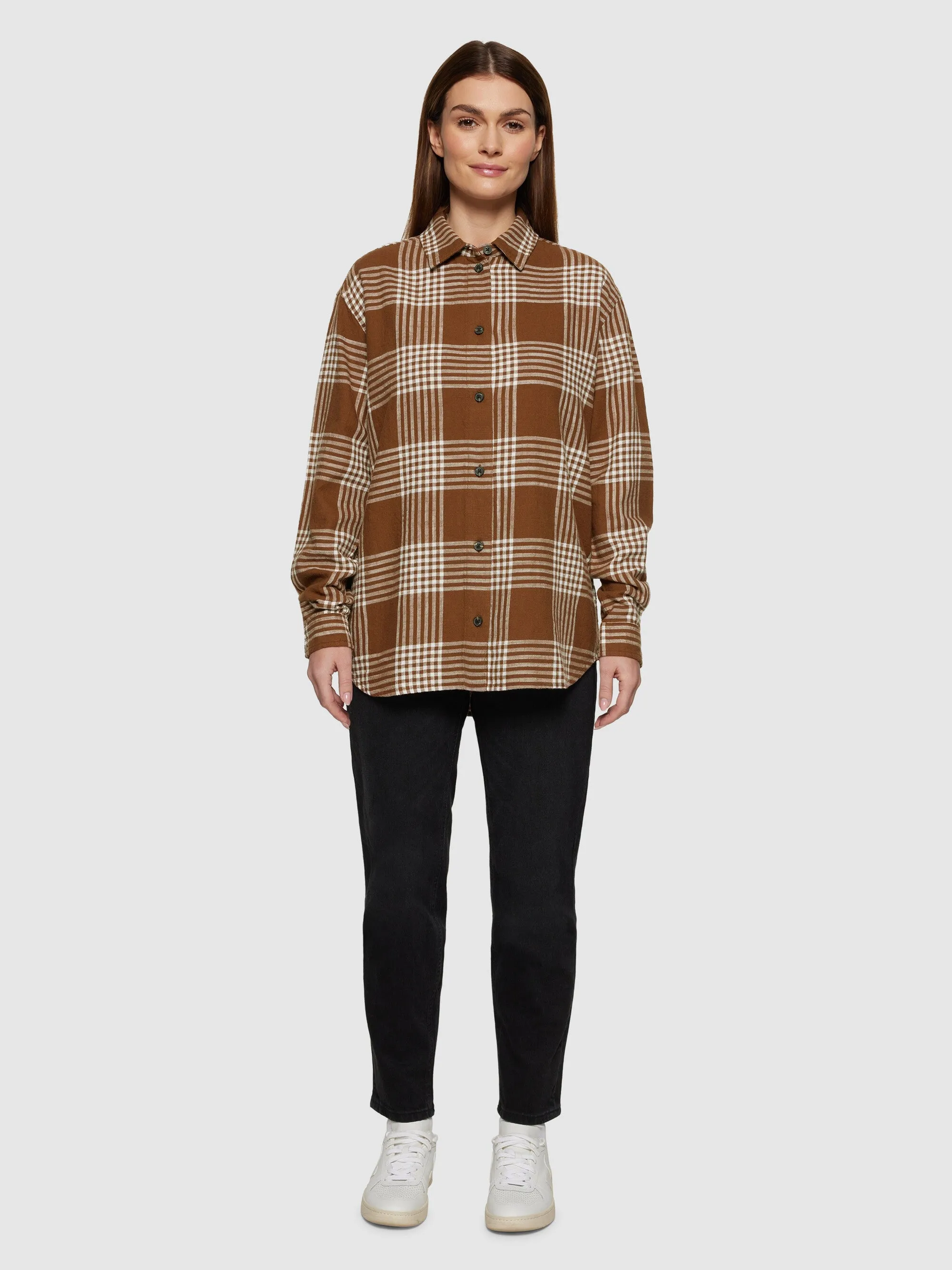 Loose check flannel shirt - GOTS/Vegan - Brown check