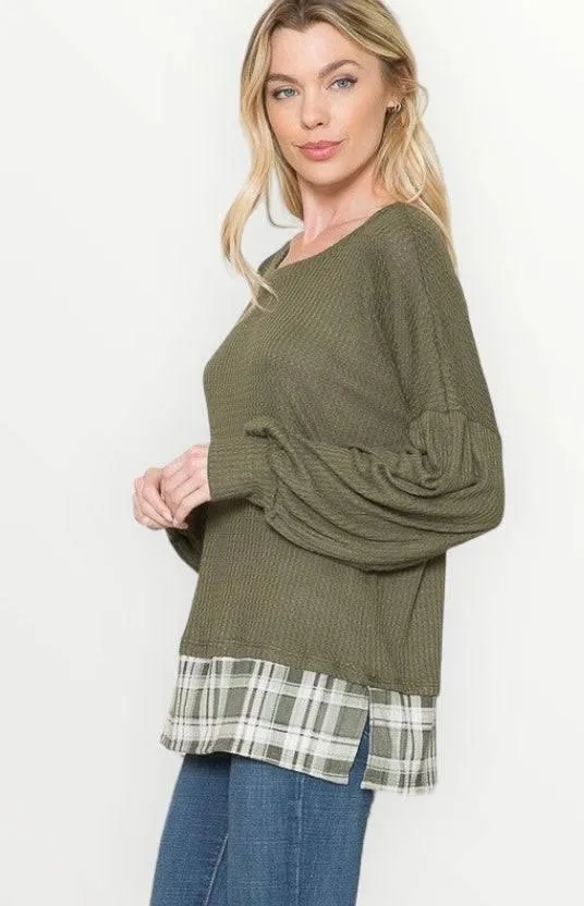 Loose fit balloon sleeve knit tunic top