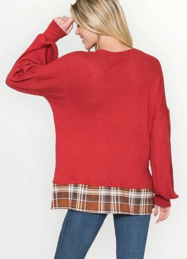 Loose fit balloon sleeve knit tunic top