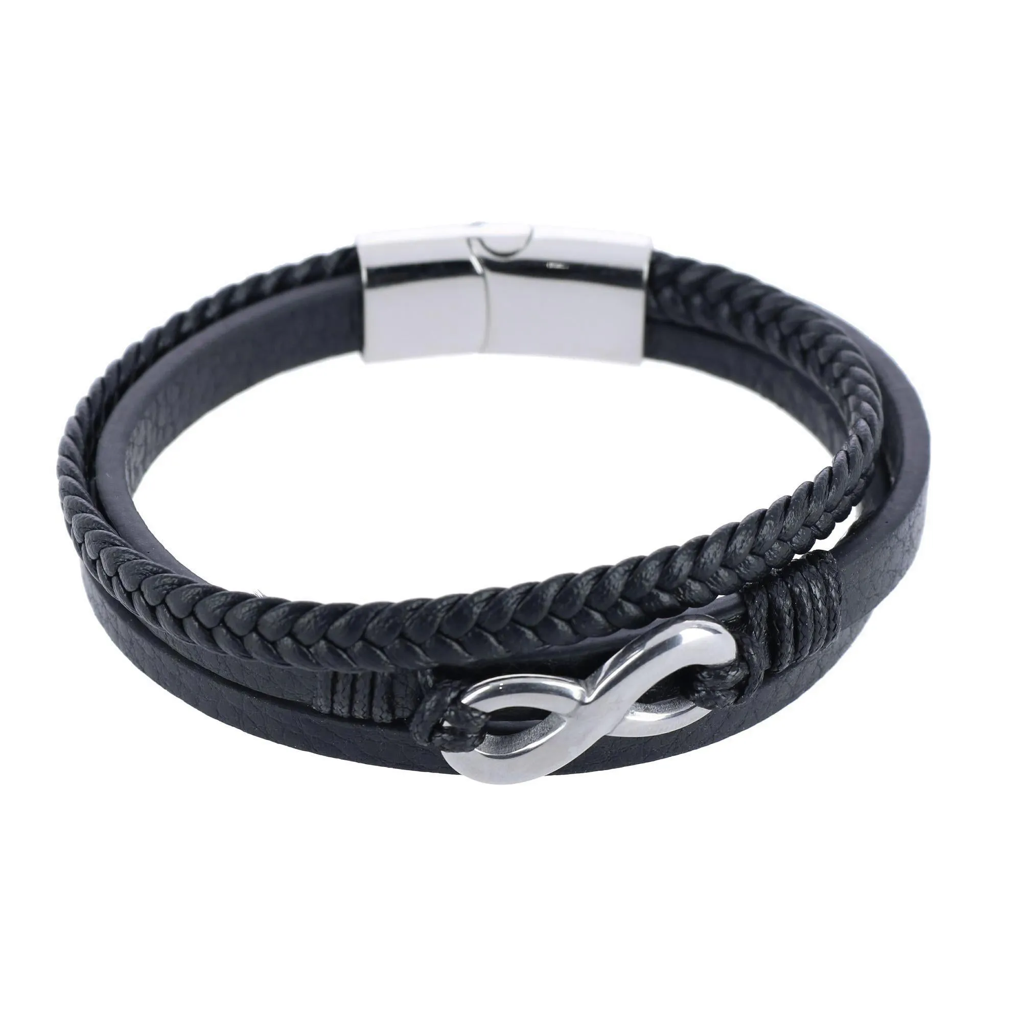 Loose Fit Infinity 3 Band Secure Clasp Leather Bracelet