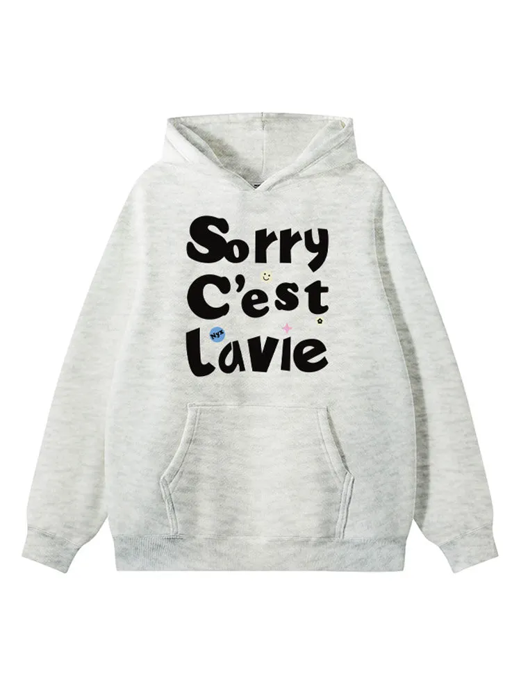 Loose-Fitting Letter Print Kangaroo Pocket Hoodie