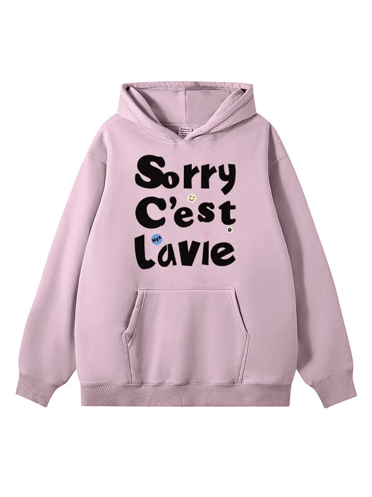 Loose-Fitting Letter Print Kangaroo Pocket Hoodie