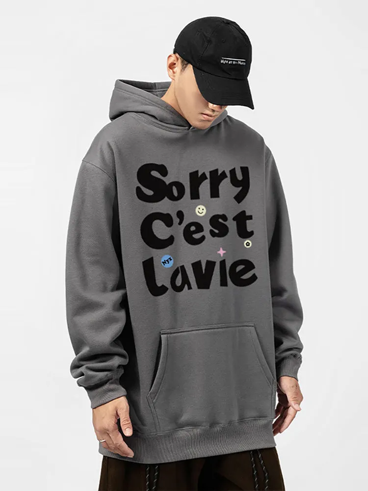 Loose-Fitting Letter Print Kangaroo Pocket Hoodie