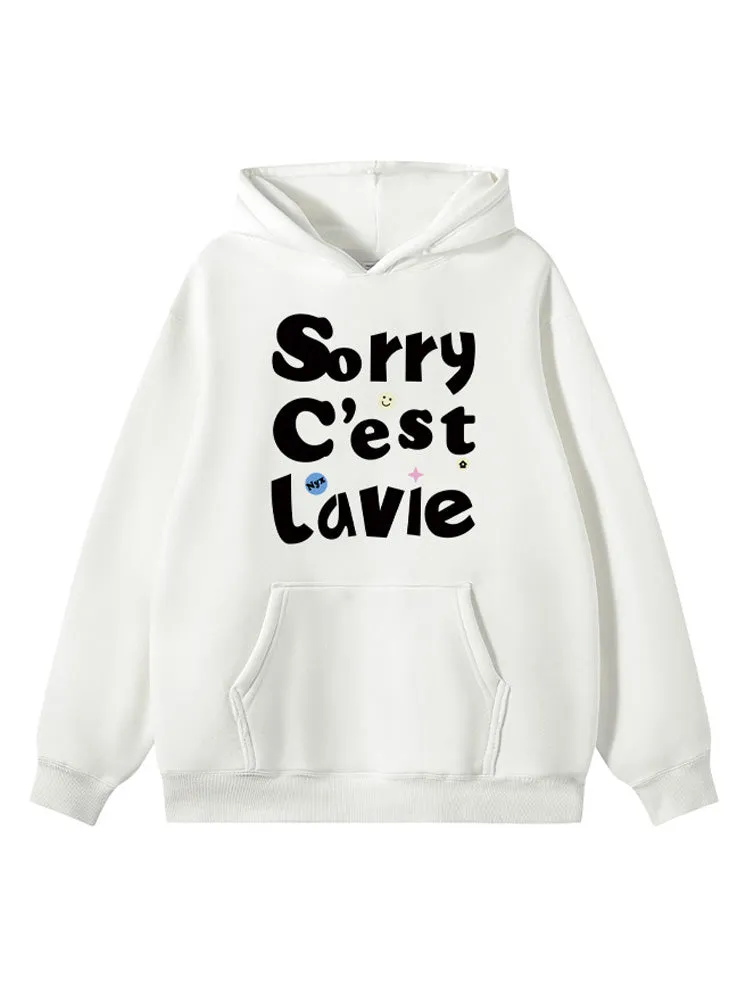 Loose-Fitting Letter Print Kangaroo Pocket Hoodie