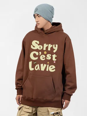 Loose-Fitting Letter Print Kangaroo Pocket Hoodie