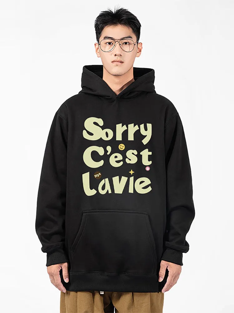 Loose-Fitting Letter Print Kangaroo Pocket Hoodie