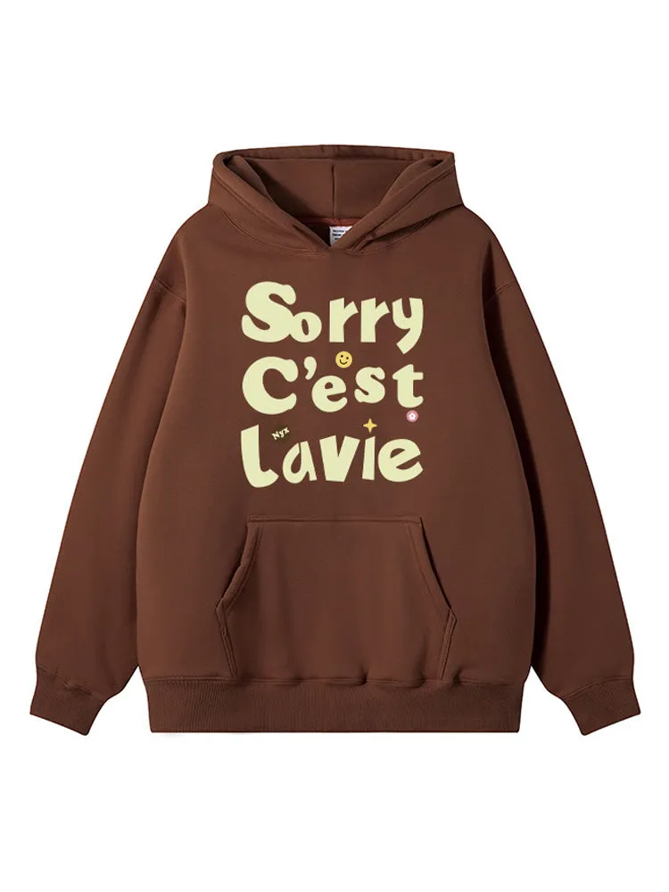 Loose-Fitting Letter Print Kangaroo Pocket Hoodie