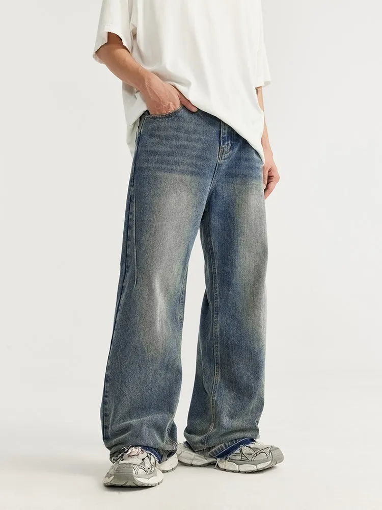 Loose-Fitting Solid  Color Wide-Legged Jeans