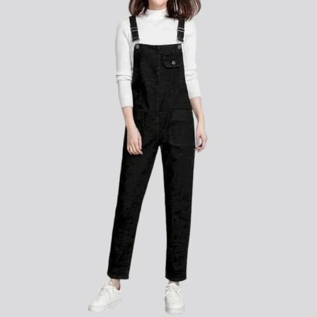 Loose pebble-washed jean women's overall