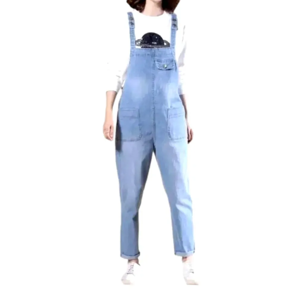 Loose pebble-washed jean women's overall