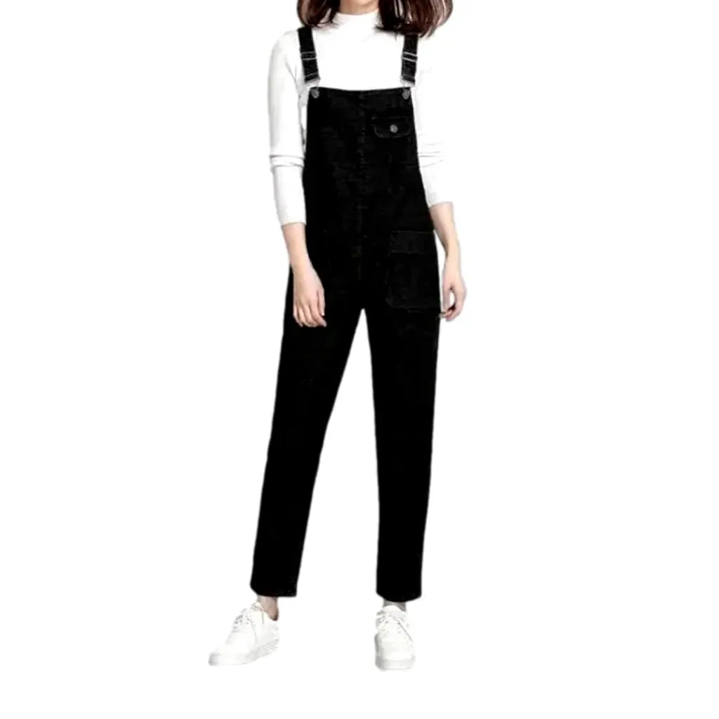 Loose pebble-washed jean women's overall