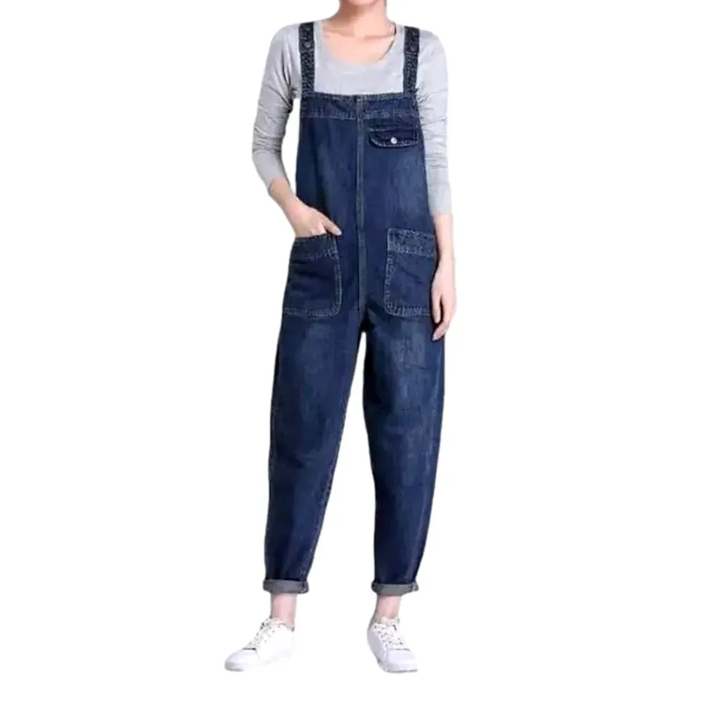 Loose pebble-washed jean women's overall