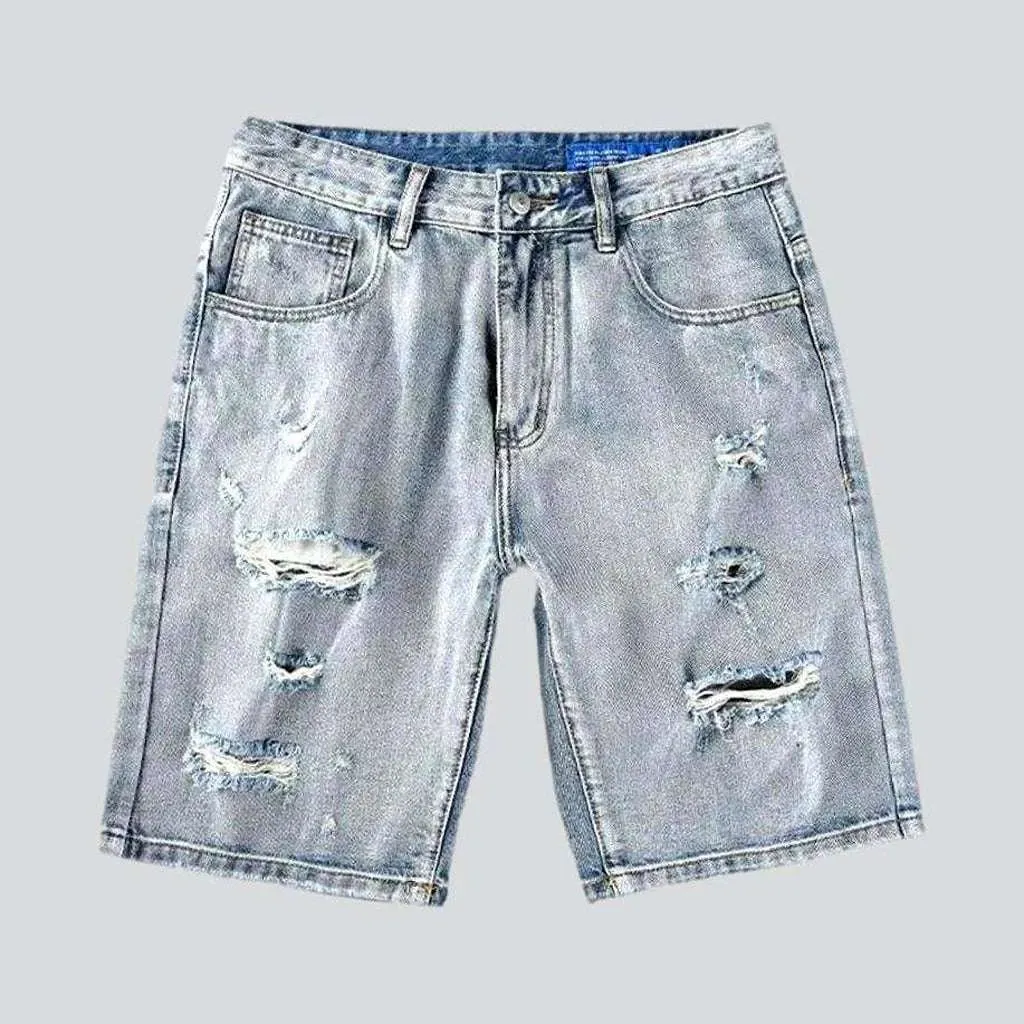 Loose retro distressed denim shorts