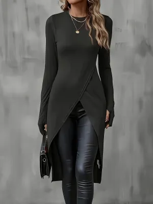 Loose Round Neck Irregular Long Skirt Loose Long Sleeve Dress