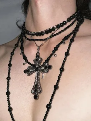 Lord Danger's Black Stone Necklace Multi-layer Choker