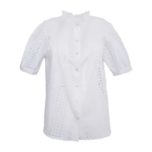 LORETTA CAPONI IOLE TOP IN WHITE SANGALLO