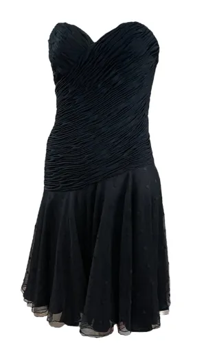 Loris Azzaro 80s Black Strapless Party Dress with Red Underskirt