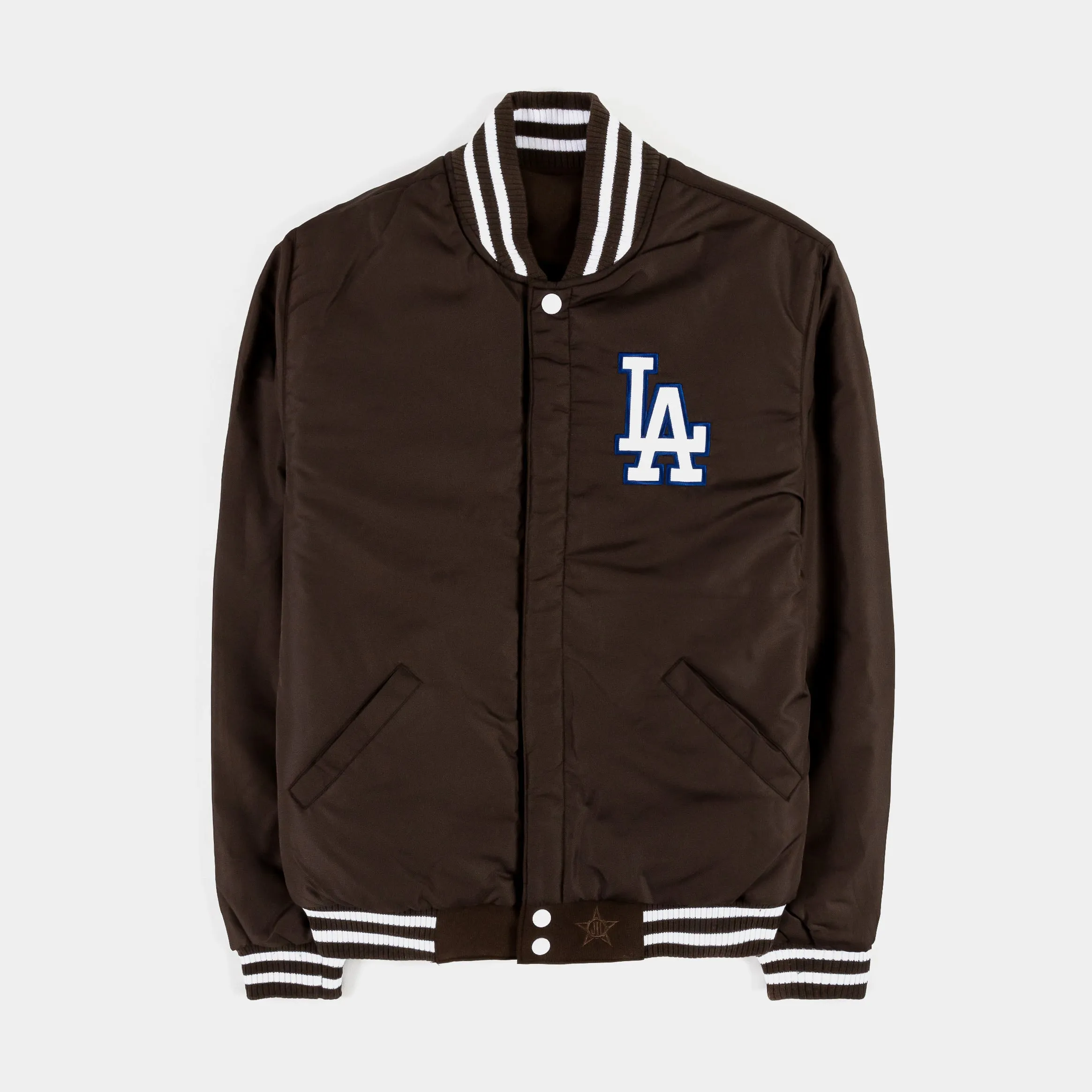 Los Angeles Dodgers Reversible Letterman Mens Jacket (Brown/White)