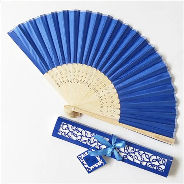 Lot of Thirty Pieces-Personalized Luxurious Silk Fold Hand Fan in Elegant Laser-Cut Gift Box-Party Favor