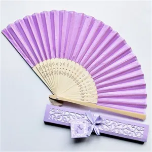 Lot of Thirty Pieces-Personalized Luxurious Silk Fold Hand Fan in Elegant Laser-Cut Gift Box-Party Favor