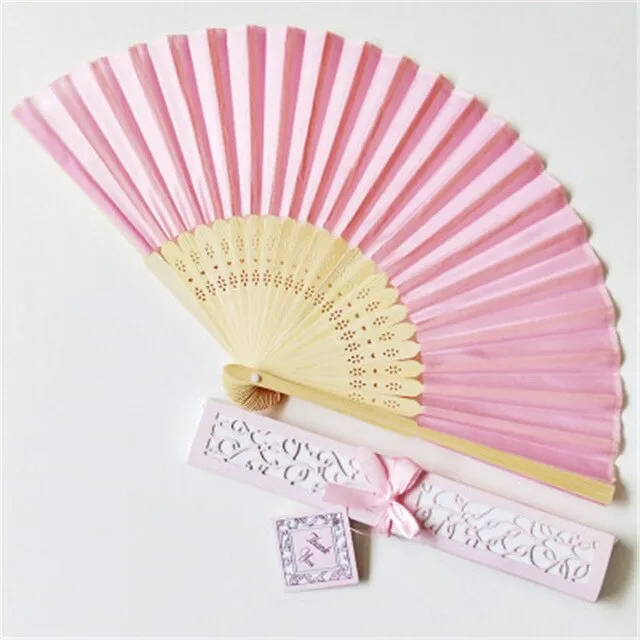 Lot of Thirty Pieces-Personalized Luxurious Silk Fold Hand Fan in Elegant Laser-Cut Gift Box-Party Favor