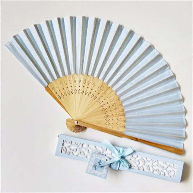 Lot of Thirty Pieces-Personalized Luxurious Silk Fold Hand Fan in Elegant Laser-Cut Gift Box-Party Favor