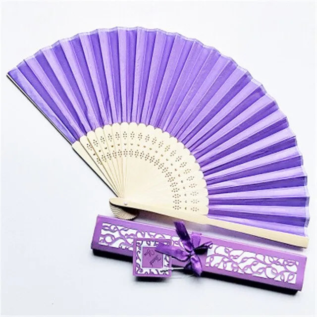 Lot of Thirty Pieces-Personalized Luxurious Silk Fold Hand Fan in Elegant Laser-Cut Gift Box-Party Favor