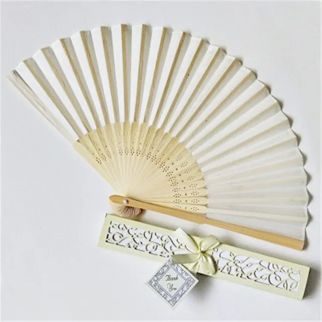 Lot of Thirty Pieces-Personalized Luxurious Silk Fold Hand Fan in Elegant Laser-Cut Gift Box-Party Favor