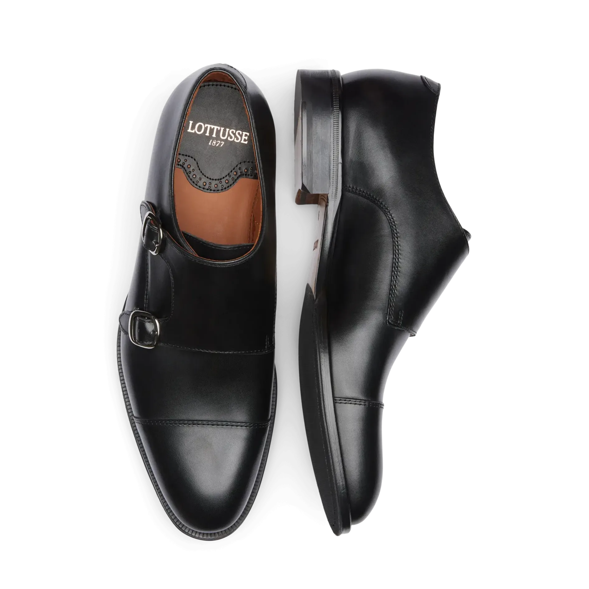 LOTTUSSE | ZAPATOS DE DOBLE HEBILLA HOMBRE | LENOX EBONY NEGRO SPAY NAT | NEGRO