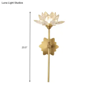 Lotus Wall Sconce in Traditional Gold with Clear Crystal LED Light - Ideal for Bedroom, 16"/23.5" H