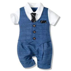 Louis - Baby Boy Suit Romper with Tie , Baby Boy  One-Piece Suit Set