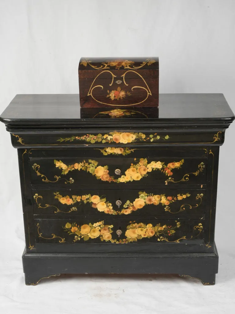 Louis Philippe Style Commode and Matching Storage Trunk with Hand-Painted Floral Decoration 37"